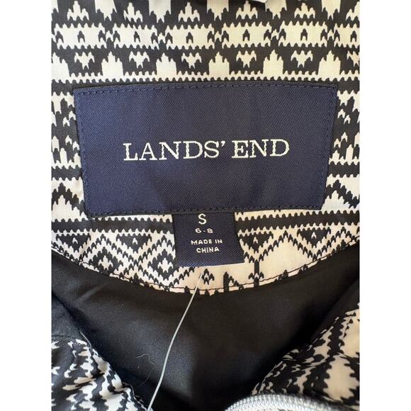 Lands End Puffer Vest Womens S Black Print HyperDry 600 Down Fair Isle - Picture 3 of 6